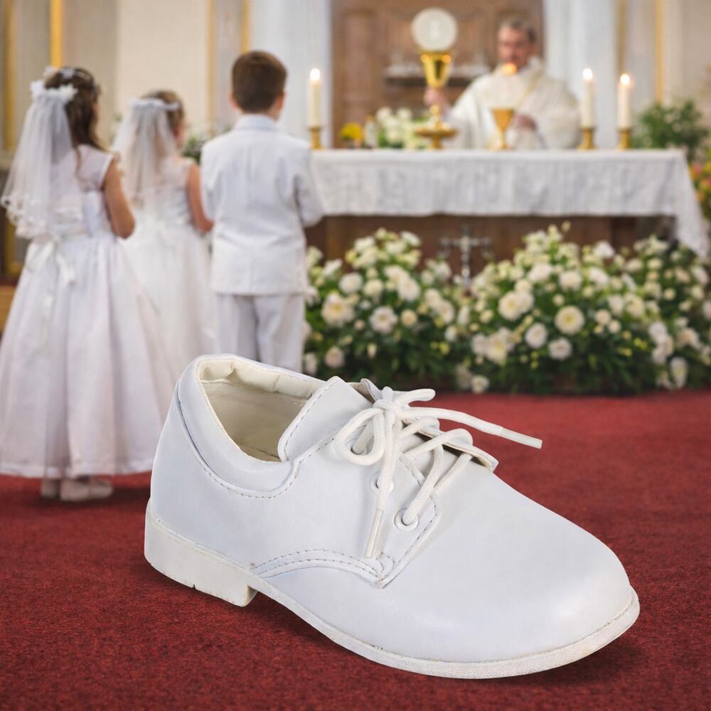 NEW Boy's Communion Dress Shoe - White/Matte Lace Up - Size 2
